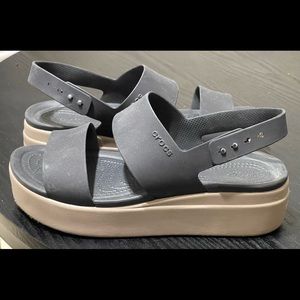 Black and Tan Crocs Wedges